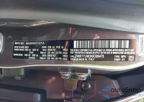 2022 Maserati Levante Modena from USA, damaged, VIN ZN661YUM3NX386476